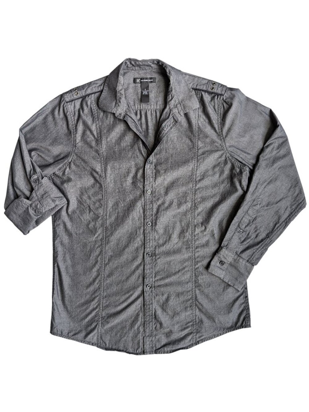 INC Men's Long Sleeve Roll-Tab Casual Button Up Shirt Gray | S